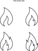 iconos de fuego aislados sobre fondo blanco. icono de fuego contorno de línea delgada símbolo de fuego lineal para logotipo, web, aplicación, ui. icono de fuego signo simple. vector