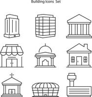 conjunto de iconos de edificios aislado sobre fondo blanco. icono de edificios contorno de línea delgada símbolo de edificios lineales para logotipo, web, aplicación, ui. signo simple del icono de edificios. vector