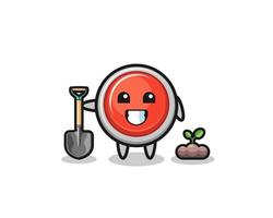 cute emergency panic button cartoon is planting a tree seed vector