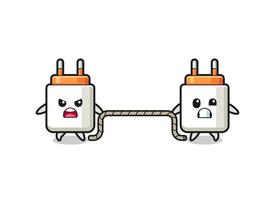 cute power adapter character is playing tug of war game vector