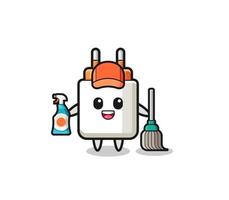 lindo personaje de adaptador de corriente como mascota de los servicios de limpieza vector