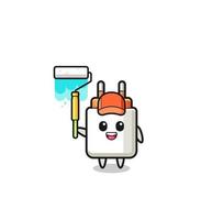 the power adapter painter mascot with a paint roller vector