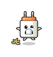 power adapter cartoon is slip on a banana peel vector