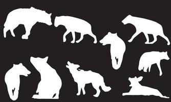 Vector animal illustration. Black silhouette of a hyena on a black and white background