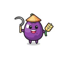 eggplant Asian farmer holding paddy vector