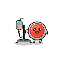 cute emergency panic button character standing with infusion pole vector