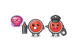 emergency panic button cartoon doing vandalism and caught by the police vector