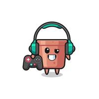 flowerpot gamer mascot holding a game controller vector