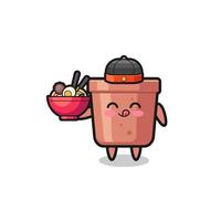 flowerpot as Chinese chef mascot holding a noodle bowl vector