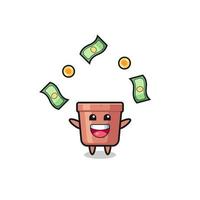 illustration of the flowerpot catching money falling from the sky vector