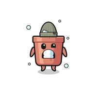 cute cartoon flowerpot with shivering expression vector