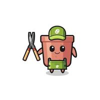 cute flowerpot as gardener mascot vector