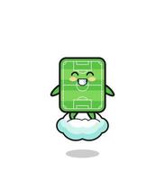 cute football field illustration riding a floating cloud vector