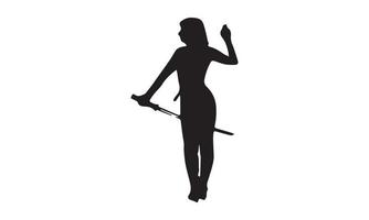 a female samurai with demonic horns in a pointed hat, and three swords vector illustration