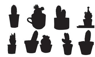 Cactus Succulent Silhouette Clip Art Vector Icons black and white background