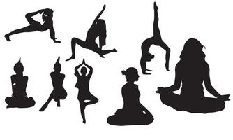 mujer joven deportiva delgada haciendo ejercicios de yoga y fitness. estilo de vida saludable. conjunto de ilustraciones de silueta vectorial diseño vectorial vector