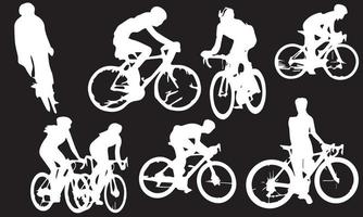 A set of bicycle cyclists riding their bikes in silhouettes vector illustration design