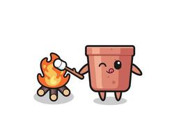 flowerpot character is burning marshmallow vector