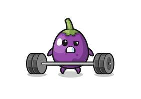 cartoon of eggplant lifting a barbell vector