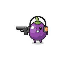illustration of eggplant cartoon doing shooting range vector