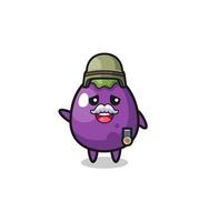 cute eggplant as veteran cartoon vector