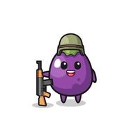 cute eggplant mascot as a soldier vector