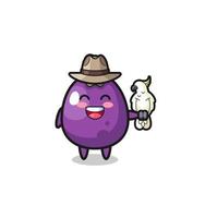 eggplant zookeeper mascot with a parrot vector