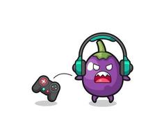 eggplant gamer mascot is angry vector