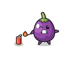 eggplant mascot illustration playing firecracker vector