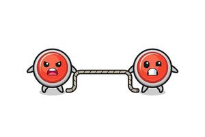 cute emergency panic button character is playing tug of war game vector