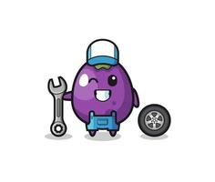 the eggplant character as a mechanic mascot vector