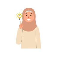 mujer musulmana usa hiyab muestra un gesto de una gran idea vector