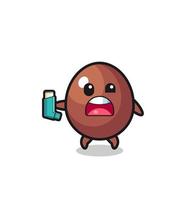 chocolate egg mascot having asthma while holding the inhaler vector
