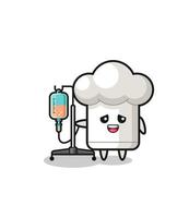 cute chef hat character standing with infusion pole vector