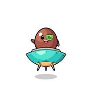 chocolate egg cartoon riding a future spaceship vector