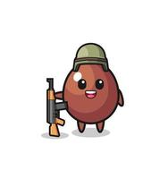 cute chocolate egg mascot as a soldier vector