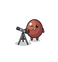 chocolate egg astronomer mascot with a modern telescope vector