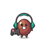 mascota de jugador de huevo de chocolate sosteniendo un controlador de juego vector