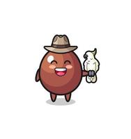 chocolate egg zookeeper mascot with a parrot vector