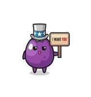 eggplant cartoon as uncle Sam holding the banner I want you vector