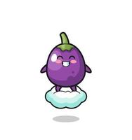 cute eggplant illustration riding a floating cloud vector