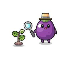 cute eggplant herbalist researching a plants vector