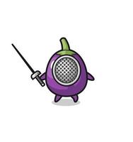 eggplant earth cartoon as fencer mascot vector