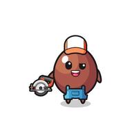 the woodworker chocolate egg mascot holding a circular saw vector