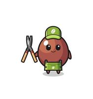 cute chocolate egg as gardener mascot vector