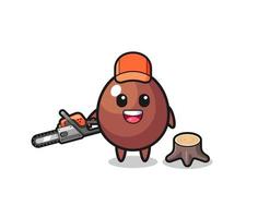 chocolate egg lumberjack character holding a chainsaw vector