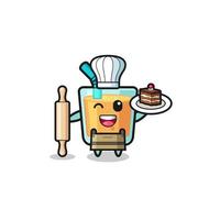 orange juice as pastry chef mascot hold rolling pin vector