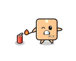 cardboard box mascot illustration playing firecracker vector