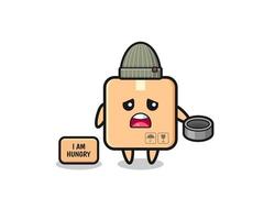 cute cardboard box beggar cartoon character vector