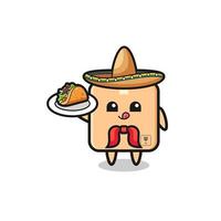 caja de cartón chef mexicano mascota sosteniendo un taco vector
